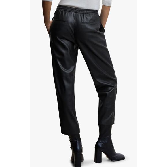 MANGO Womens Faux Leather Pants Large Black Tapered Leg Drawstring Waist Pull On - Picture 2 of 16